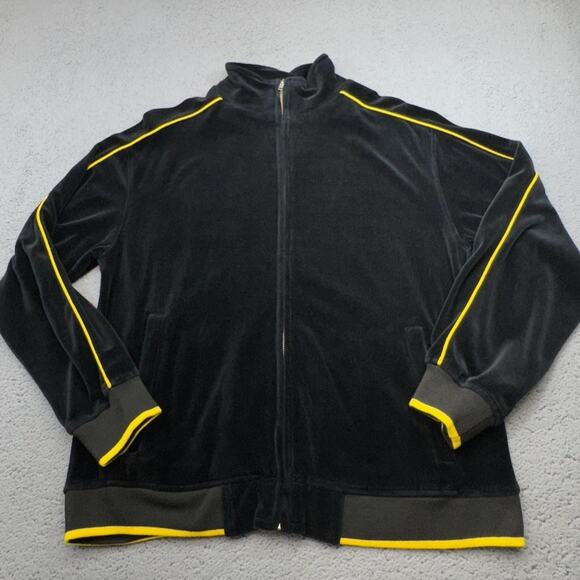 Sweatsedo Jacket Mens Medium Black Yellow Full Zip Velour Track Retro Style - Picture 1 of 10